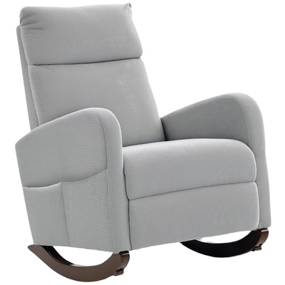Rocking Armchair With Corduroy Upholstery Ideal For Relaxing In Living Room Grey