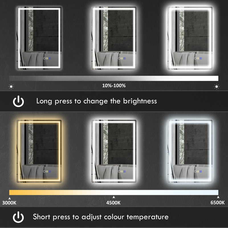 Silver LED Bathroom Mirror 50 x 70 cm with Bluetooth and Anti-Fog Function