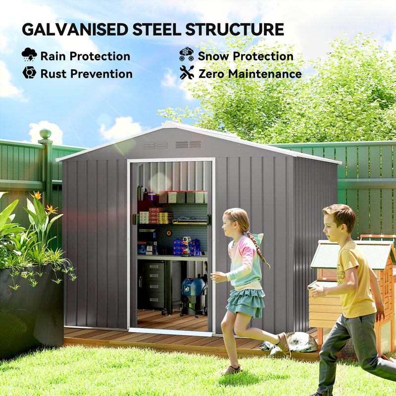 Metal Garden Shed with Sliding Doors for Secure Weatherproof Storage Light Grey