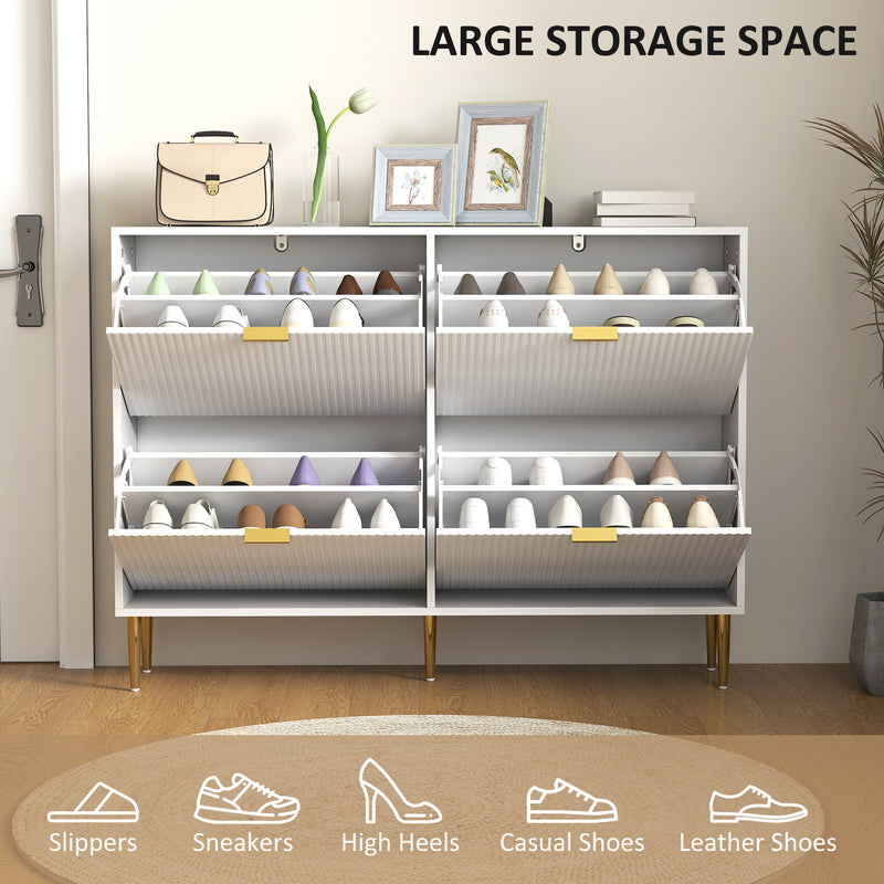 Slim Shoe Storage Cabinet with 4 Flip Drawers Ideal for Hallways or Entryways White