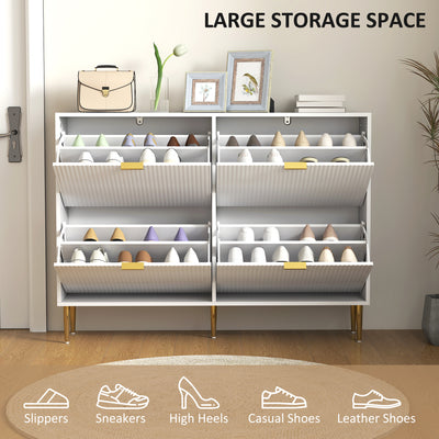 Slim Shoe Storage Cabinet with 4 Flip Drawers Ideal for Hallways or Entryways White