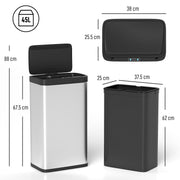 45L Motion Sensor Kitchen Bin with Soft Close Lid for Home or Office Use Silver AOSOM