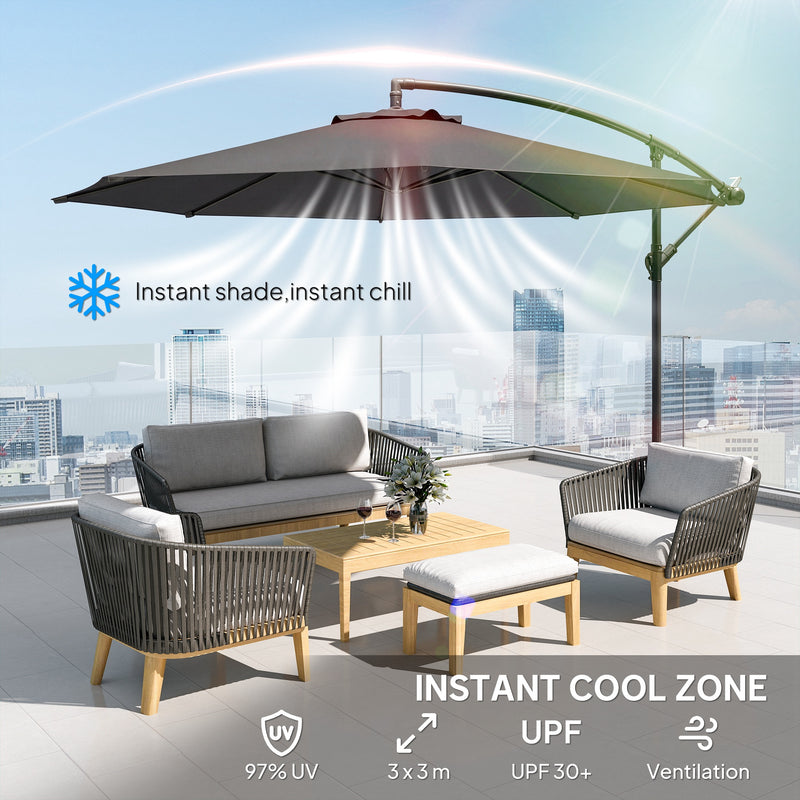 Cantilever Garden Parasol with Adjustable 3m Canopy for Shaded Outdoor Seating Grey Outsunny