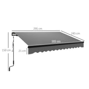3 x 2.5m Electric Awning with LED Light Remote Control and UV50+ Canopy Dark Grey by Outsunny