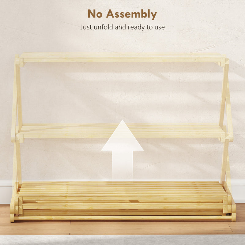 Three Tier Bamboo Shoe Rack Space Saving Foldable Storage Shelf Unit Natural Finish