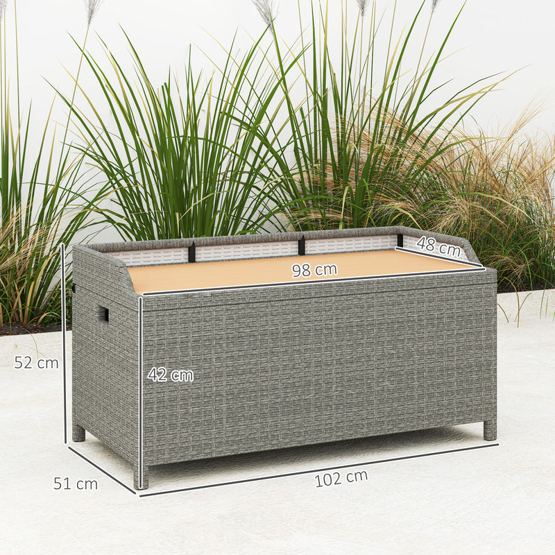 Grey 130L Rattan Garden Storage Box with Seat for Outdoor Use by Outsunny