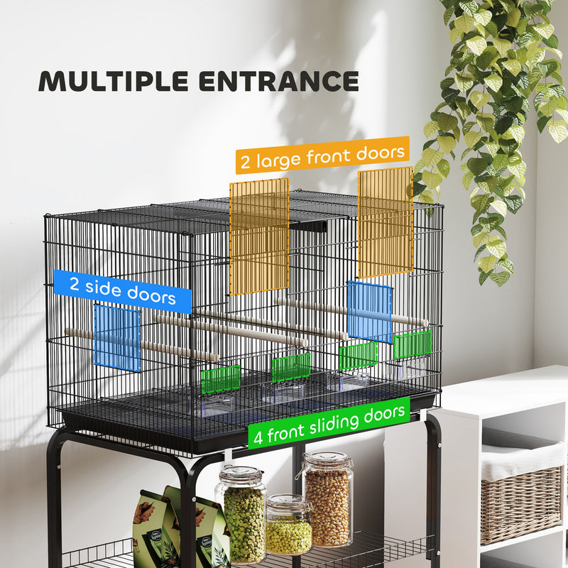 Large Bird Cage with Divider and Slide Out Tray for Budgies Canaries Lovebirds Black