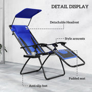 Blue Zero Gravity Outdoor Reclining Lounger Chair with Shade Cushion and Cup Holder by Outsunny