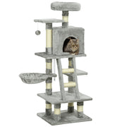 132cm Cat Tree Tower with Scratching Post Hammock and Toys for Indoor Cats Grey