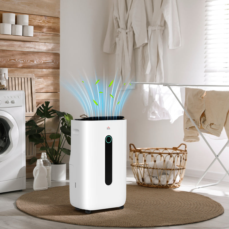 Portable 22L Dehumidifier with Air Purifier and 24H Timer for Home and Laundry Use, White