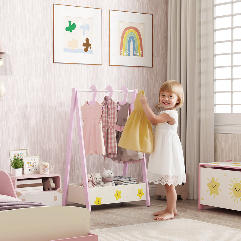 Kids Clothing Rail with Hangers and Storage Shelf Star Design for Bedroom Ages 3 to 6 Pink AOSOM
