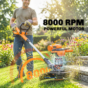 Cordless Garden Strimmer With Adjustable Handle for Easy Lawn Trimming Orange AOSOM