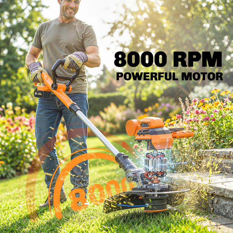 Cordless Garden Strimmer With Adjustable Handle for Easy Lawn Trimming Orange AOSOM
