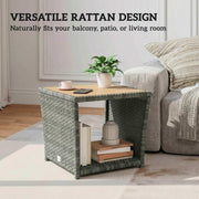 Side Table For Patio with 2-Tier Storage PE Rattan - 45W x 45D x 43H cm Outsunny