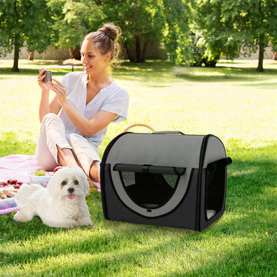 Black Folding Fabric Soft Pet Crate 46L x 36W x 41H cm by Pawhut