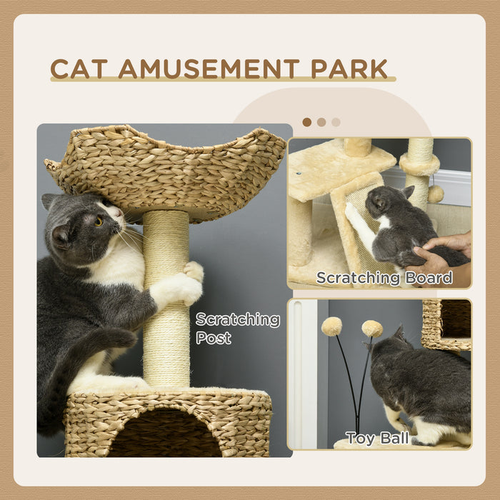 Multi Level Cat Tree with Scratching Post House and Bed for Indoor Cats Beige