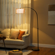 Black Floor Lamp with Adjustable Height and Dual Layer Shade for Living Room