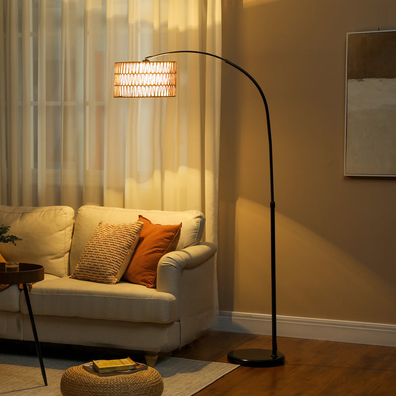 Black Floor Lamp with Adjustable Height and Dual Layer Shade for Living Room