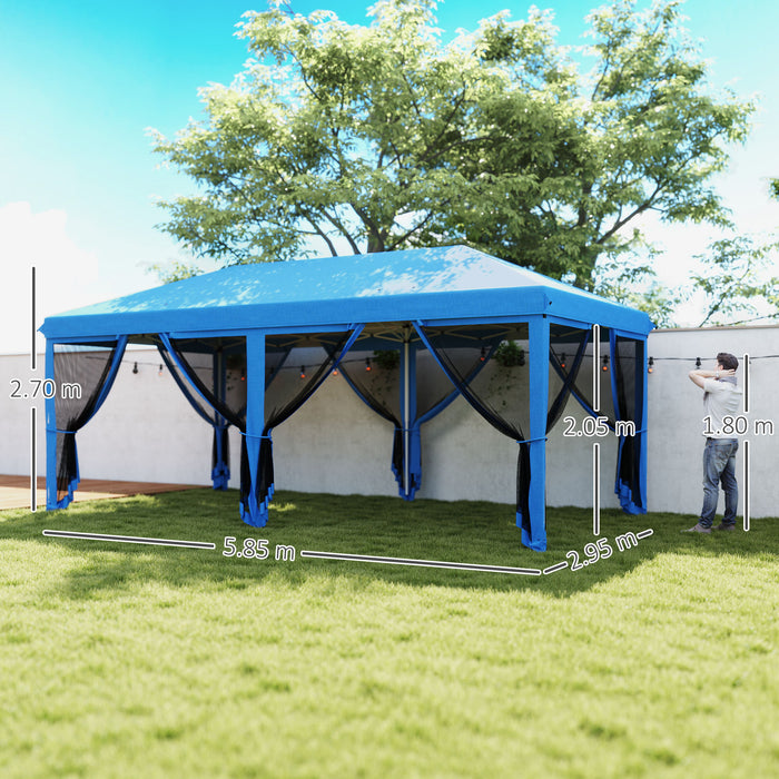 Blue 6x3m Pop Up Gazebo with Mesh Walls and Carry Bag for Events and Parties by Outsunny