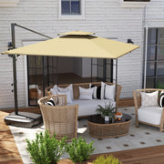 Khaki 3m Square Cantilever Parasol with Weighted Base Double Top with Crank Tilt by Outsunny