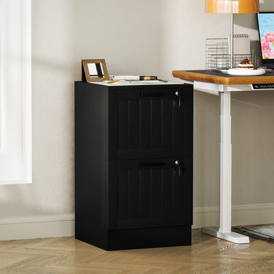 2 Drawer Lockable Filing Cabinet With Adjustable File Rails For Home Office Use Black