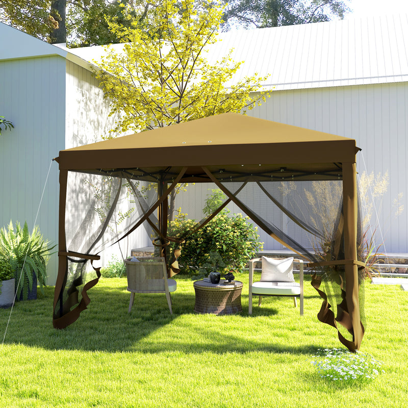 Khaki 3 x 3m Pop Up Gazebo with Mesh Sidewalls and Carry Bag for Garden Patio by Outsunny