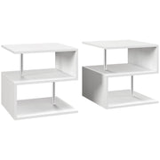 Set of 2 S Shape Wooden Coffee Tables with 2 Tier Storage for Living Room White