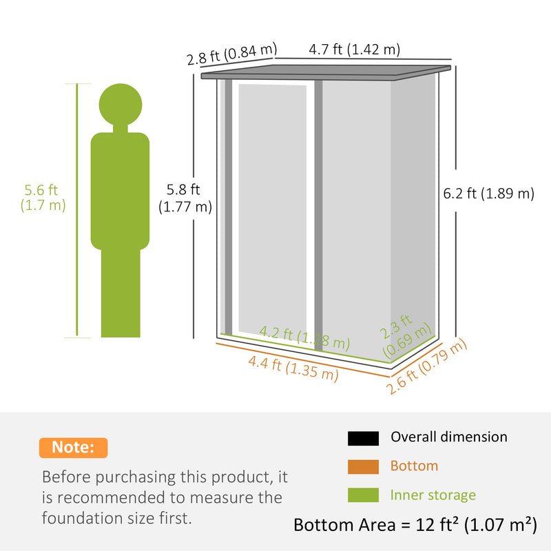 5ft x 3ft Metal Garden Storage Shed Light Grey Lockable Tool Shed with Sloped Roof by Outsunny