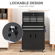 Portable Metal Tool Chest with 6 Drawers and Wheels for Garage and Workshop Use Black