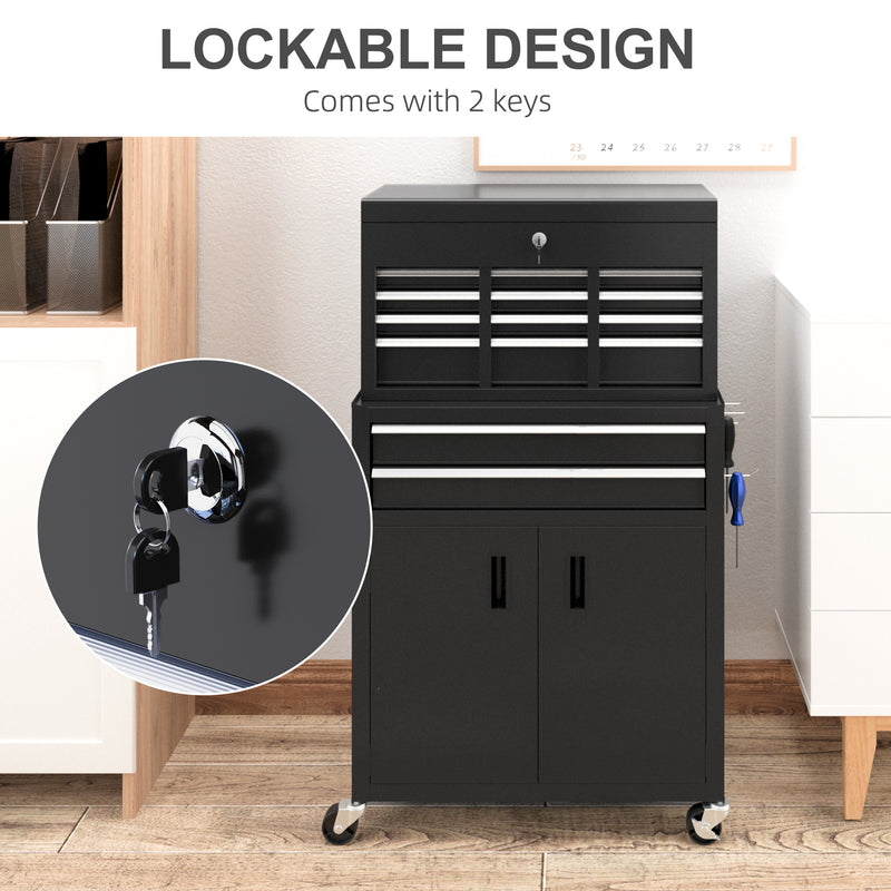 Portable Metal Tool Chest with 6 Drawers and Wheels for Garage and Workshop Use Black