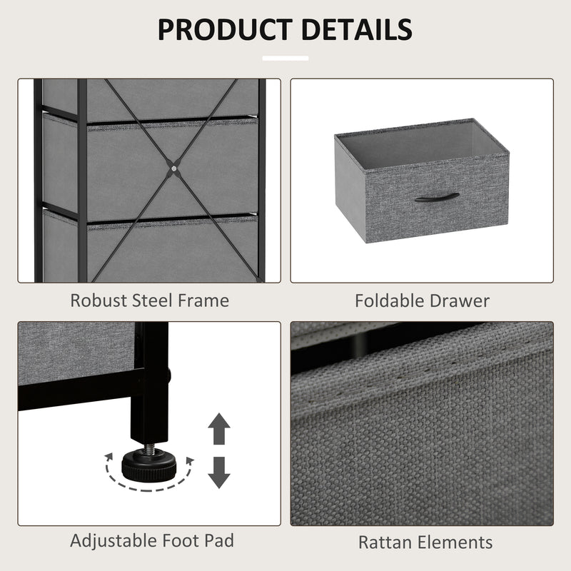 Fabric Chest of Drawers with 5 Storage Drawers Steel Frame and Wooden Top Dark Grey by HOMCOM