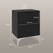 Set of Two Wooden Bedside Tables with Storage and Steel Frame for Bedroom, Black