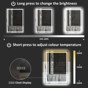 Silver LED Bathroom Mirror 50 x 70 cm with Bluetooth Clock and Anti Fog Feature