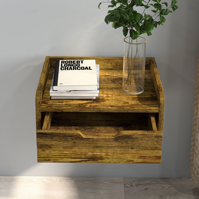 Set of 2 Industrial Style Wall Mounted Bedside Tables with Drawer Ideal for Small Bedrooms Rustic Brown