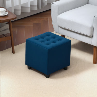 Blue Velvet Feel Square Ottoman Footstool with Padded Seat by HOMCOM Homcom