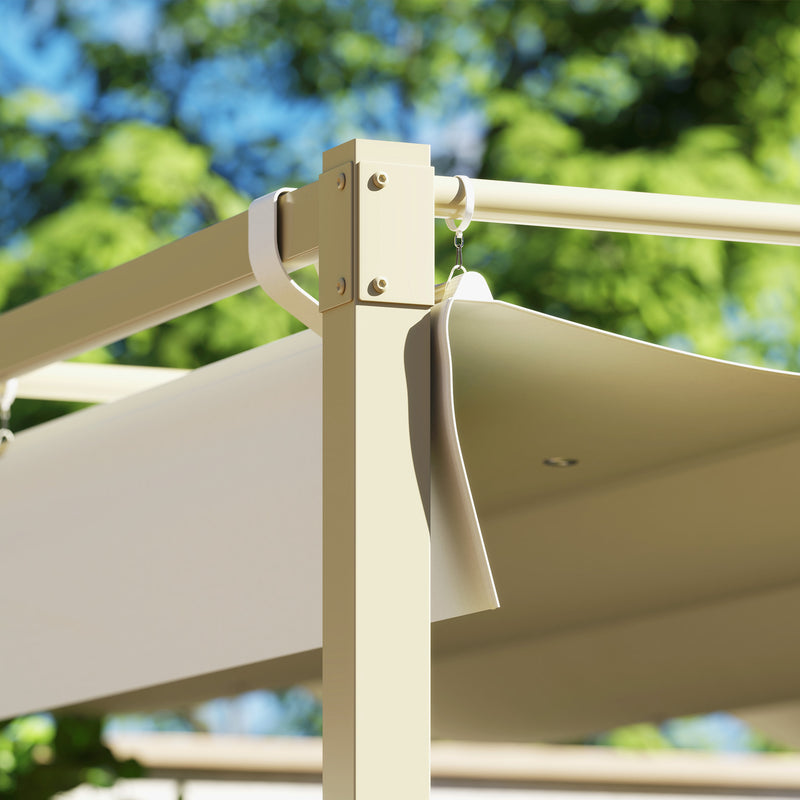3m x 3m Garden Pergola with Retractable UPF30+ Canopy Sun Shade Khaki by Outsunny