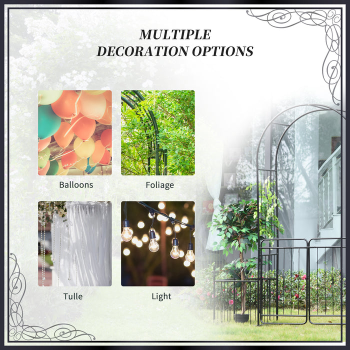 Metal Garden Arbor Arch with Double Doors and Planter Baskets Black by Outsunny
