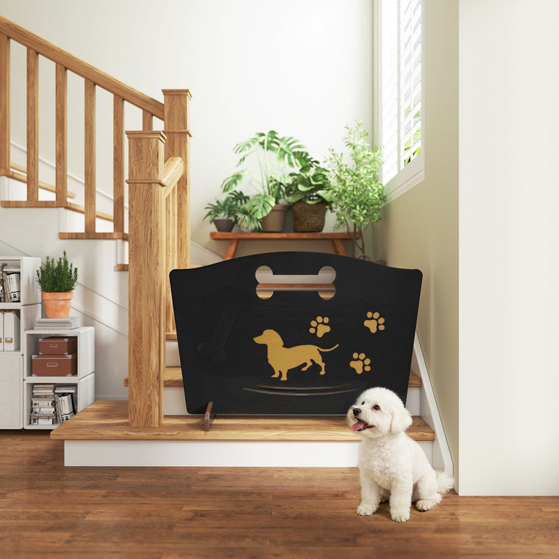 Wooden Dog Gate with Support Feet Easy Setup Pet Barrier for Stairs or Patio Black AOSOM