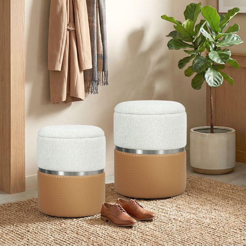 Ottoman Storage Set of 2 with Hidden Compartments for Extra Seating and Space Saving Brown Cream AOSOM