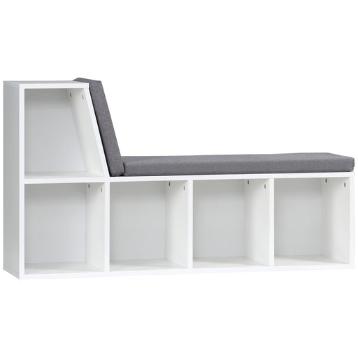 Bookcase Storage Shelf With Padded Reading Seat For Study Or Lounge Use, White