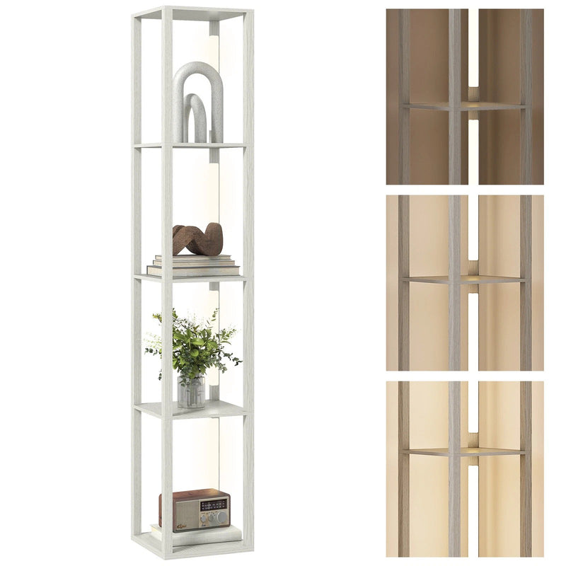Tall LED Floor Lamp With Shelves and Adjustable Brightness For Living Room