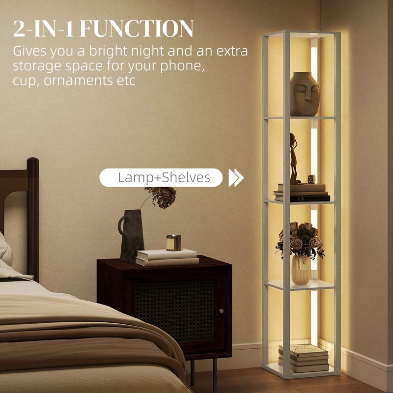 Tall LED Floor Lamp With Shelves and Adjustable Brightness For Living Room