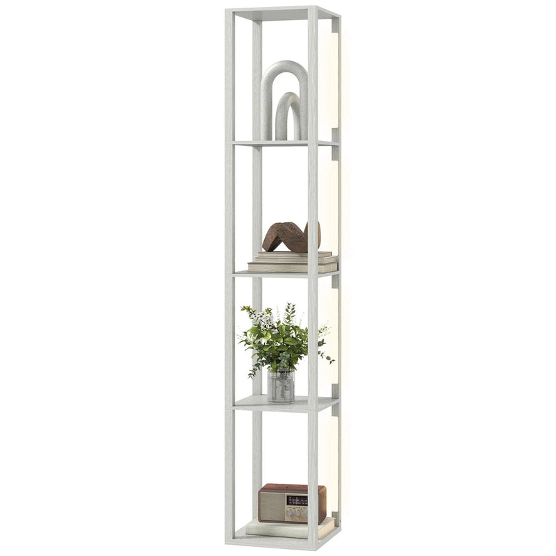 Tall LED Floor Lamp With Shelves and Adjustable Brightness For Living Room