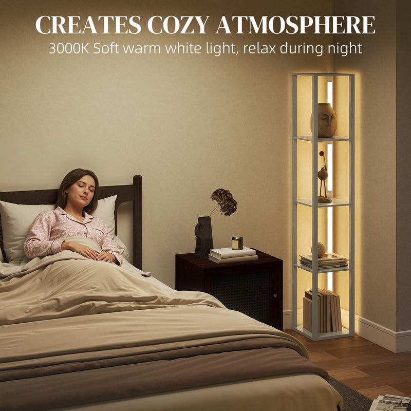 Tall LED Floor Lamp With Shelves and Adjustable Brightness For Living Room