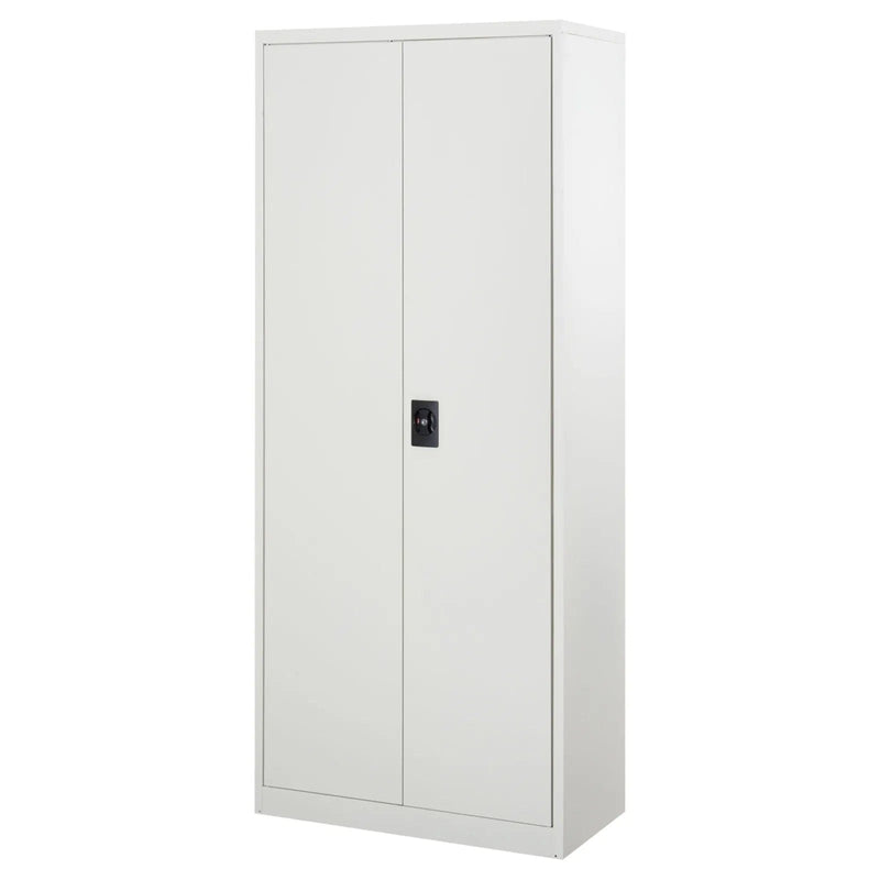 Image of a Tall Lockable Office Cupboard With Two Doors in White.