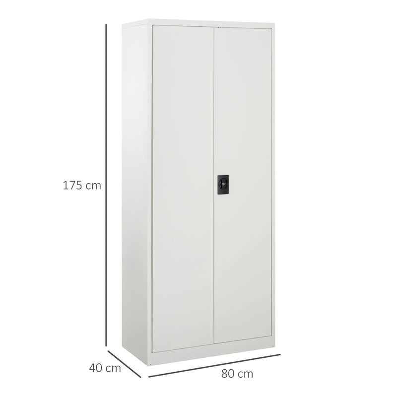 Image of a Tall Lockable Office Cupboard With Two Doors in White.