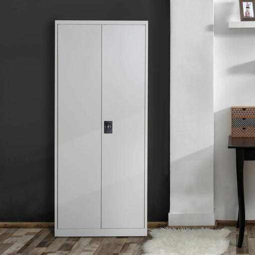 Image of a Tall Lockable Office Cupboard With Two Doors in White.