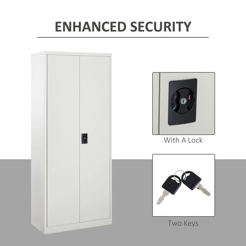 Image of a Tall Lockable Office Cupboard With Two Doors in White.