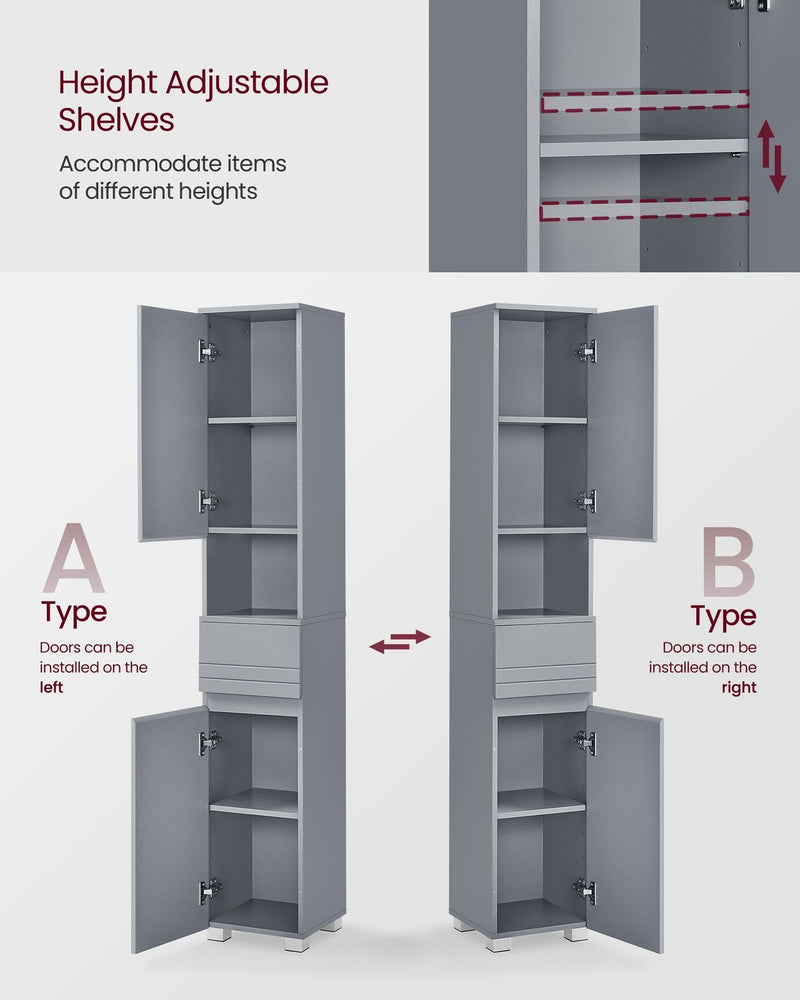 Tall Slim Bathroom Storage Cabinet with Drawer by Vasagle