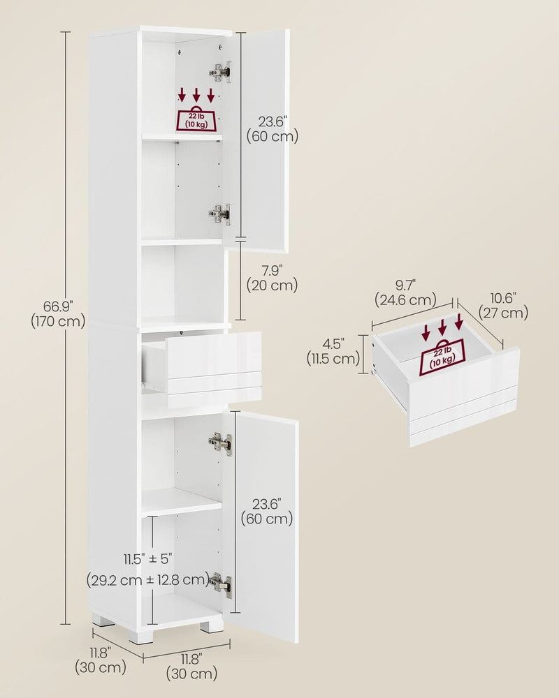 Tall Slim Bathroom Storage Cabinet with Drawer by Vasagle
